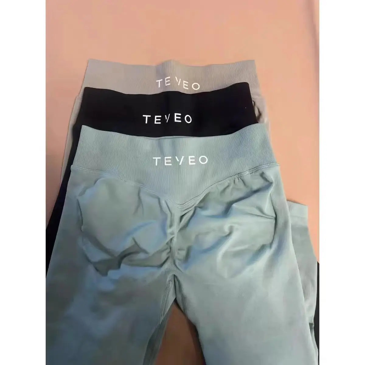 TEVEO Leggings Leggings de yoga sans couture pour femmes Corset taille moyenne collants de fitness hanches à volants Leggings d'