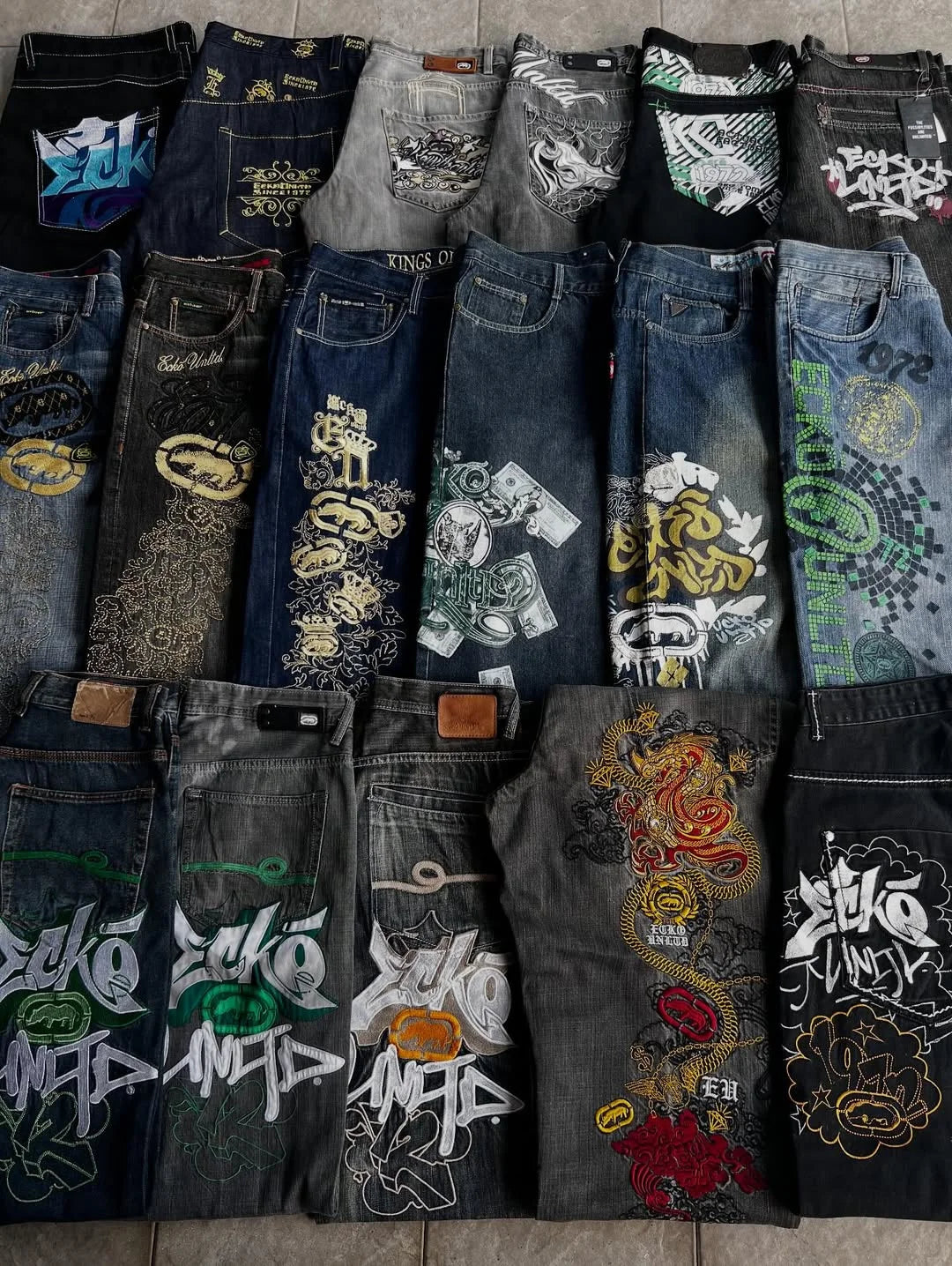 ECKO Explosions Jeans – American Vintage Hip-Hop Wide-Leg Pants